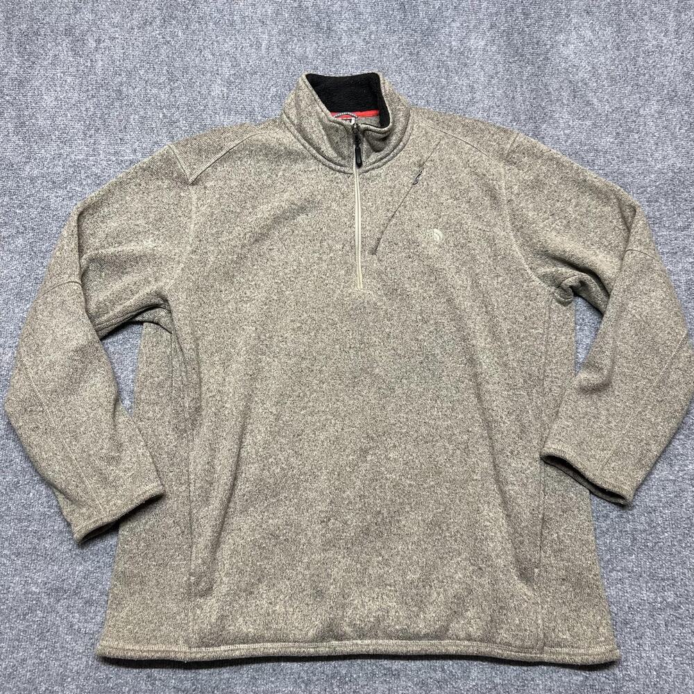 The North Face Sweater Mens 2XL Beige 1/4 Zip Fleece Mock Neck Pullover Outdoor